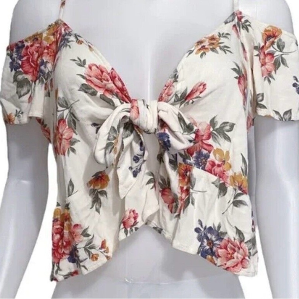 American Eagle Off The Shoulder Tie Front Floral Crop Top Blouse New Women’s XS